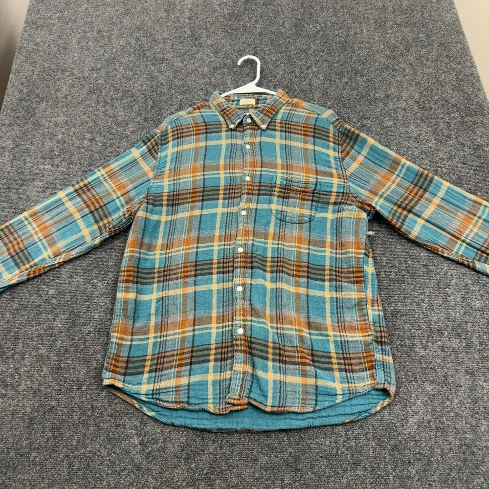 J Crew Button Down Shirt Mens XL Blue Cotton Plaid Slim Fit Flannel Casual